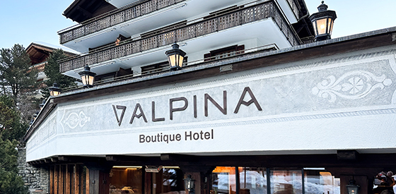 Signage for the Lifestyle Hotel Alpina in Klosters, Switzerland